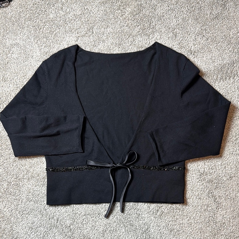Black Tie-Front Cardigan with beaded detail